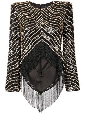 Jenny Packham fringed sequin-embellished blouse - Black