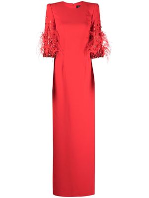 Jenny Packham Hummingbird feather-sleeve maxi dress - Red