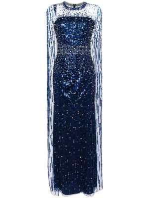 Jenny Packham Lux crystal-embellished cape gown - Blue
