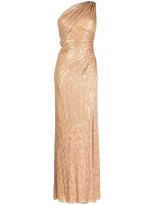 Jenny Packham one-shoulder sequin-embellished dress - Brown
