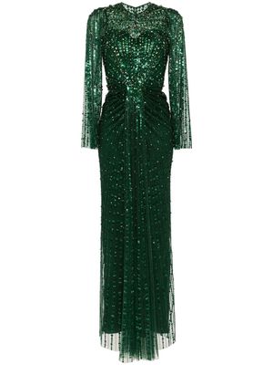 Jenny Packham rhinestone-embellished gathered gown - Green