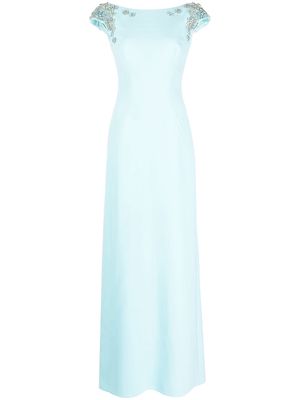 Jenny Packham Rosamund crystal-embellished cap-sleeve gown - Blue