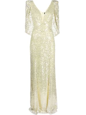 Jenny Packham sequin-embellished cape gown - Green