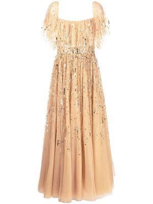 Jenny Packham sequin-embellished tulle-overlay gown - Neutrals