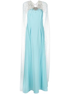 Jenny Packham Wren crystal-embellished cape gown - Blue