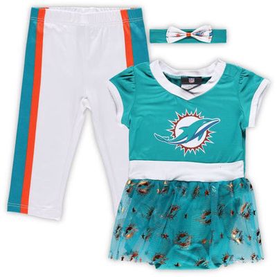 JERRY LEIGH Girls Infant Aqua Miami Dolphins Tailgate Game Day Bodysuit with Tutu