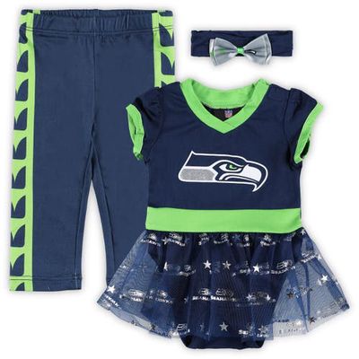 JERRY LEIGH Girls Infant College Navy Seattle Seahawks Tailgate Game Day Bodysuit with Tutu