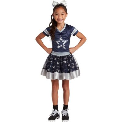 JERRY LEIGH Girls Youth Navy Dallas Cowboys Tutu Tailgate Game Day V-Neck Costume