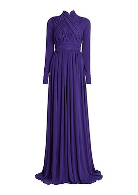 Jersey Draped Long-Sleeve Gown