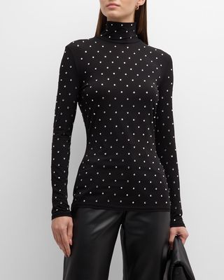 Jersey Turtleneck Top with Crystal Embellishment