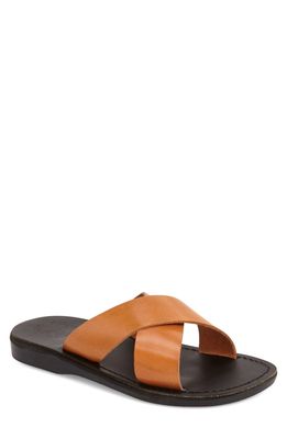 Jerusalem Sandals 'Elan' Slide Sandal in Tan Leather/Black