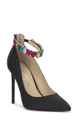 Jessica Simpson Samiyah Embellished Ankle Strap Pointed Toe Pump in Black