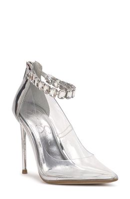 Jessica Simpson Samiyah Embellished Ankle Strap Pointed Toe Pump in Clear/Silver