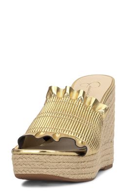 Jessica Simpson Serilda Espadrille Platform Wedge Slide Sandal in Rich Gold