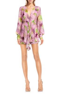 Jewel Badgley Mischka Floral Deep V-Neck Long Sleeve Minidress in Pink Multi 