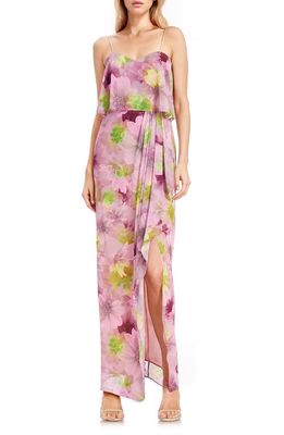 Jewel Badgley Mischka Floral Popover Strapless Gown in Pink Multi 