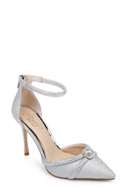 Jewel Badgley Mischka Geena Crystal Embellished Pointed Toe Ankle Strap Pump in Silver