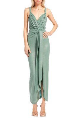 Jewel Badgley Mischka Metallic Liquid Jersey Gown in Seafoam