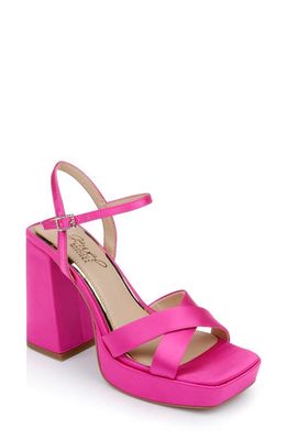 Jewel Badgley Mischka Rainbow Platform Sandal in Neon Pink