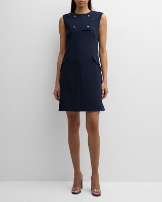Jewel-Button Double-Breasted Sleeveless Dress