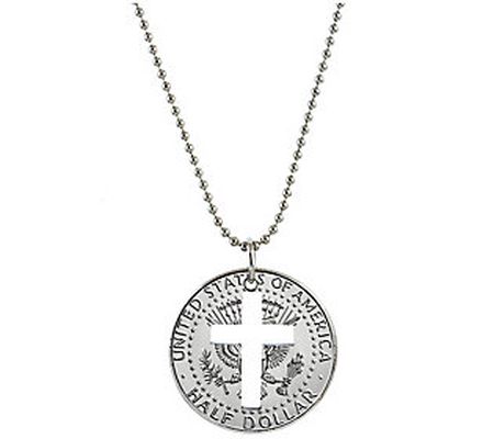 JFK Presidential Seal Cut Out Cross Coin Silver tone Ball Chain