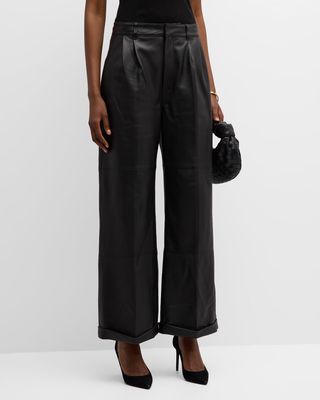 Jia Leather Pleated Trousers