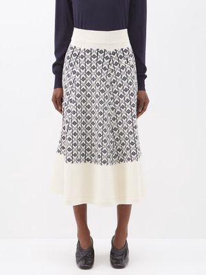 Jil Sander - A-line Jacquard-knit Merino Midi Skirt - Womens - Navy Multi