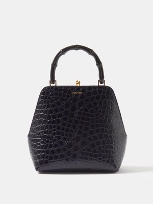 Jil Sander - Bamboo-handle Small Croc-effect Leather Handbag - Womens - Navy