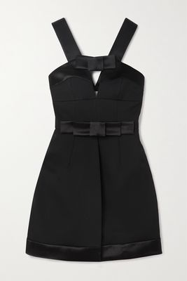 Jil Sander - Bow-detailed Cutout Satin-trimmed Wool Mini Dress - Black
