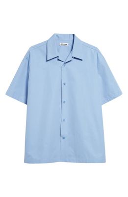 Jil Sander Boxy Fit Short Sleeve Bowling Shirt in Blue