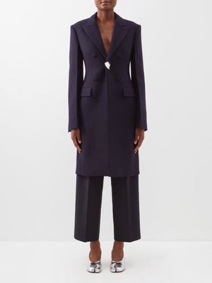 Jil Sander - Brooch-embellished Tailored Wool-blend Coat - Womens - Dark Navy