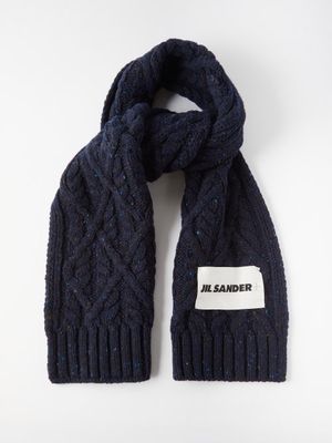 Jil Sander - Cable-knit Wool Scarf - Womens - Navy