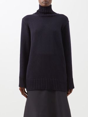 Jil Sander - Cape-back Wool Roll-neck Sweater - Womens - Navy