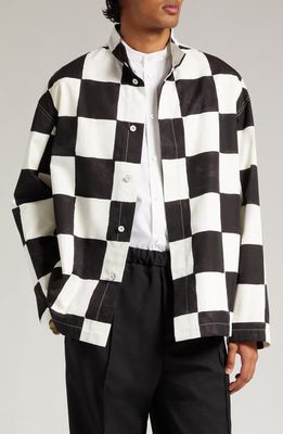 Jil Sander Checkerboard Print Blouson Jacket in Raven