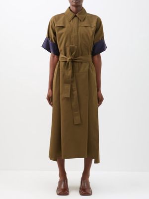 Jil Sander - Colour-block Cotton-canvas Midi Dress - Womens - Khaki