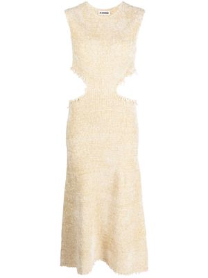 Jil Sander cutout frayed silk-cotton blend midi dress - Neutrals