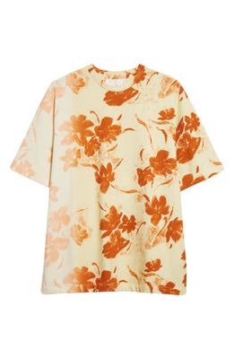 Jil Sander Dégradé Floral Print Cotton T-Shirt in Burnt Amber