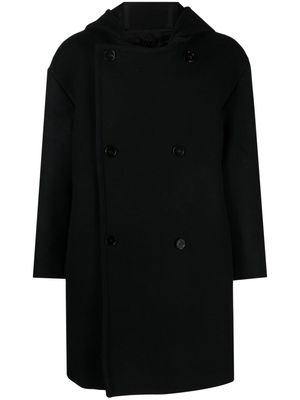 Jil Sander double-breasted hooded wool coat - Black