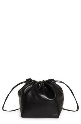 Jil Sander Drawstring Leather Shoulder Bag in Black
