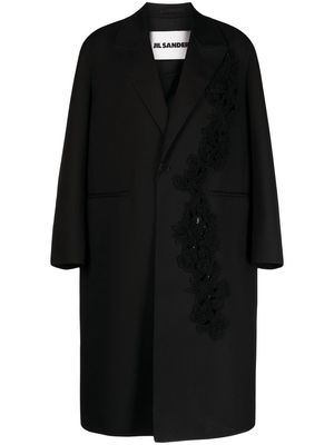 Jil Sander embroidered-detail single-breasted coat - Black