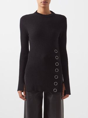 Jil Sander - Eyelet-stud Ribbed Linen-blend Sweater - Womens - Black