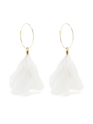 Jil Sander feather drop hoop earrings - White