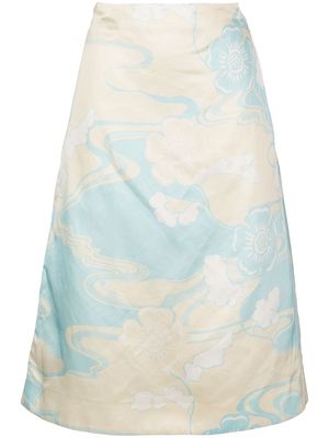 Jil Sander floral-print silk A-Line skirt - White