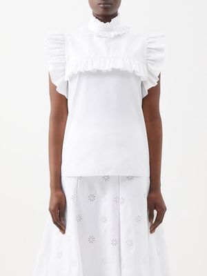 Jil Sander - Frill-trim Cotton Blouse - Womens - White