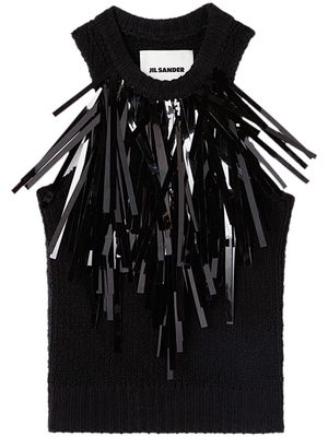 Jil Sander fringe-trim knitted top - Black
