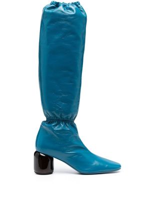 Jil Sander gathered knee-high leather boots - Blue