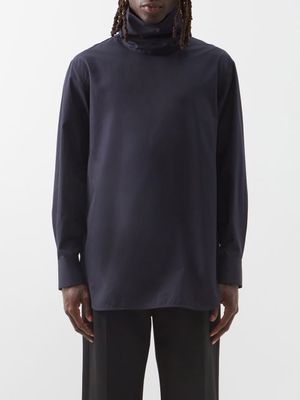 Jil Sander - High-neck Cotton-poplin Shirt - Mens - Navy