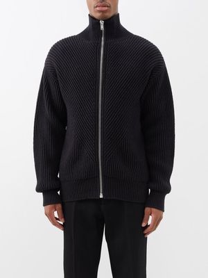 Jil Sander - High-neck Ribbed-knit Zipped Cardigan - Mens - Black