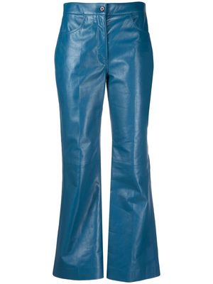 Jil Sander kick-flare cropped leather trousers - Blue
