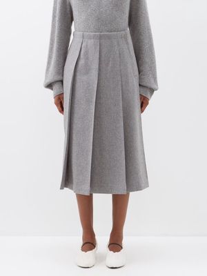 Jil Sander - Knife-pleated Wool-flannel Midi Skirt - Womens - Dark Grey